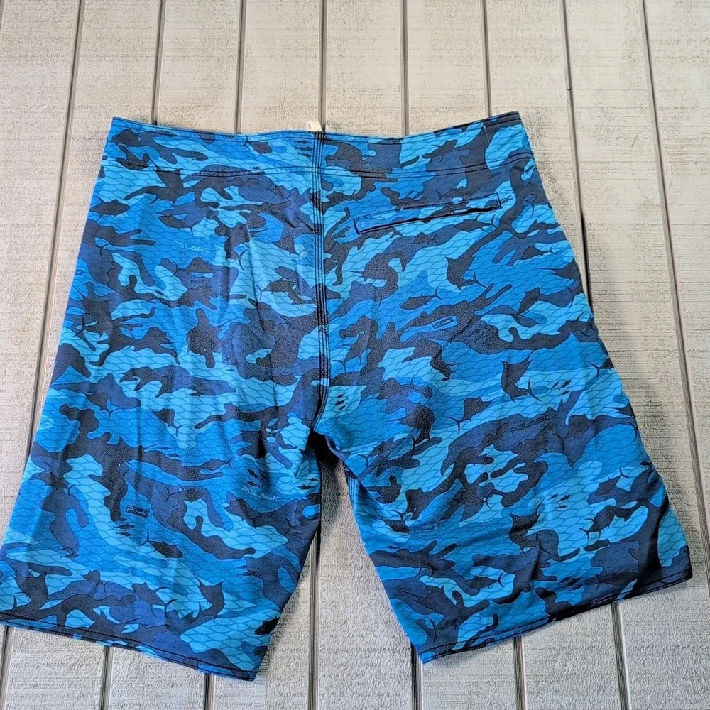 Pelagic 4 Tek Board Shorts Men's 38 Blue Fish Camouflage Performance Zip Pocket - Picture 8 of 8